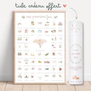 Póster © Mes Premières Fois *GLOBO* acuarela regalo nacimiento bebé anuncio de embarazo caja de recuerdo para sellar cartel decoración habitación bebé