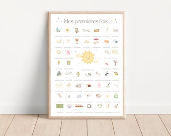 Affiche © Mes Premières Fois BONHEUR à tamponner cadeau de naissance bébé annonce grossesse coffret souvenir poster decoration chambre bébé