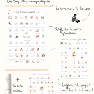 Affiche © Mes Premières Fois CLASSIQUE aquarelle cadeau naissance bébé grossesse annonce coffret souvenir tampon poster deco chambre bb Giga Coffret