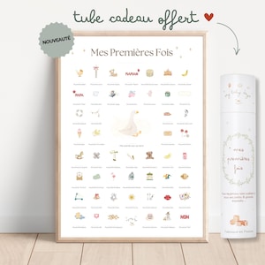 Affiche Mes Premières Fois 'Bébé Oie' coffret cadeau naissance original aquarelle tampon souvenir à tamponner et dater pour nouveau né
