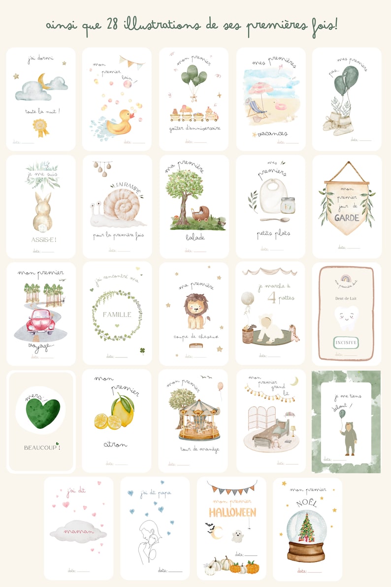 Cartes étapes des premières fois & de la première année de bébé 47 illustrations image 5