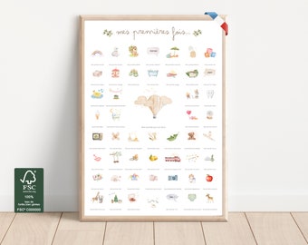 Poster © Mes Premières Fois *BALLOON* watercolor gift birth baby pregnancy announcement souvenir box to stamp poster baby room decoration