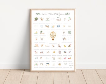 Affiche © Mes Premières Fois *CLASSIQUE* aquarelle cadeau naissance bébé grossesse annonce coffret souvenir tampon poster deco chambre bb