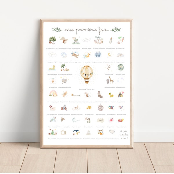 Affiche © Mes Premières Fois *CLASSIQUE* aquarelle cadeau naissance bébé grossesse annonce coffret souvenir tampon poster deco chambre bb