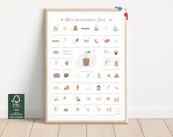 Affiche © Premières Fois *BEBE POUSSE* à tamponner cadeau naissance fille garçon coffret souvenir grossesse maman baby shower postpartum