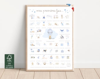 Poster © My First Times Baby Stamping *BLÅ* akvarell baby pojke födelsepresent graviditet minnesask poster barnrumsdekor