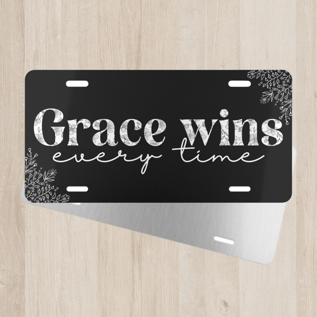 Grace Wins, Christian License Plate, Car Accessories, Car Tag, Front