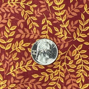 Gold  and Light Burgundy Floral Vine Design Fabric-High Quality Cotton- Stunning Rich Burgundy Background-58&quot;X20&quot;