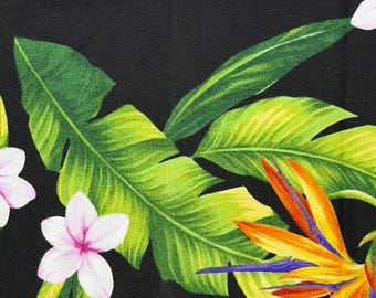 Cotton Fabric - Bold Black  Background-Colorful Green, Pink, Orange and Blue Floral Design- Printed by David Textiles-30' by WOF 44" - AA73