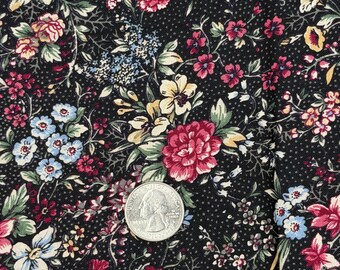 Cotton Fabric- 1 Yd by WOF 44"- Rich Black Fabric with very Colorful Floral Design- AA73- Designed by Kesslers for Concord Fabrics