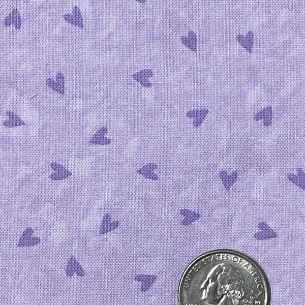 Purple 100% Cotton Fabric  17"x 44". Purple Hearts Moda  by Dee Stain. Soft Purple Mini Heart Design  DIY Sewing Projects. Junk Journaling