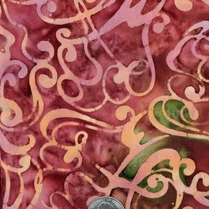 Faded Brick Red with Swirling Curls Design- Quality Batik –1 Yard x WOF 44&quot; – Premium Quilting Cotton  – Dreamscape Batik Fabric