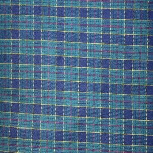 Hunter Green and Navy Blue Plaid Flannel Fabric Strips Accented with Yellow and Red Thin Line Stripes - WOF 60&quot; by  2.25+ Yards.