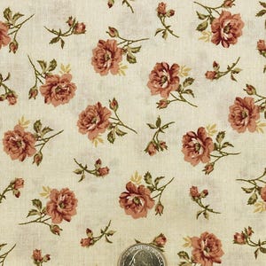 Mauve Rose Garden by Marcus Brother Textiles- Quality Cotton- Mauve Roses With Green Stems on a Beige Background- 1.5 Yards by WOF 44&quot;