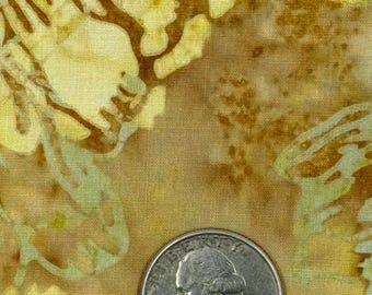 Cotton Fabric- Gold Flora with Blue Tinting- 2 Yards Length-WOF 44"- Light Brown Background- AA30-