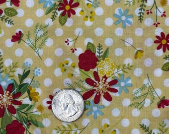 Cotton Fabric- Red, White & Bloom- Design by Kimberbell  from MAYWOOD STUDIOO- 3/4 Yd by 44"- Golden Yellow  Fabric - Colorful Flowers- AA30