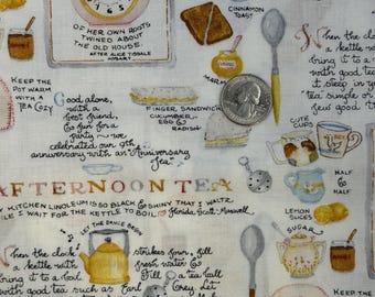 Afternoon Tea-Cotton Fabric-Recipes-All Type of Kitchen Utensils -A Neat Tea Party Decoration- Kitchen Gift-AA73- 1 YD by 44"- Cooks Delight