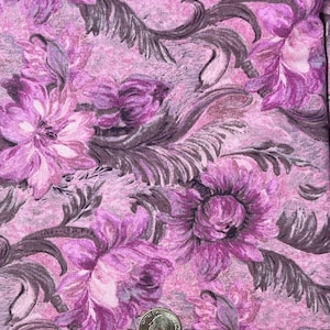 Quality Purple Cotton Fabric - Designed by Jinny Beyer for RJR Fabrics - Purple and Gray Sweeping Floral Design -  44&quot; x 72&quot;  (2 Yards)
