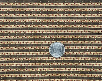 Brown Striped with Tiny Floral Design- MODA -Cotton Fabric-Vienna Nights by 3 Sisters-29 inch Length WOF 44- AA73
