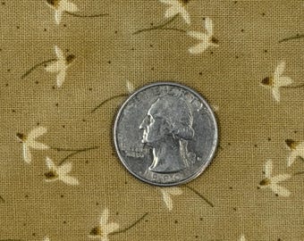 Cotton Fabric- Harvest Town by Jacqueline Paton for Red Rooster Fabrics - DSN 1990S-1 Yard by WOF 44- Soothing Light Brown with Flowers AA30