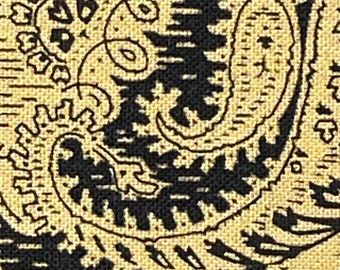 Dynamic Black and Gold Paisley High-Quality Cotton Fabric - 1 Yard, 44" Width - Ideal for Sewing and DIY Projects