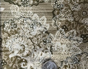 Unique R aw Umber with Teal Green Tint- Floral Inspired Cotton Fabric- 1 Yard by WOF 44 -AA30-