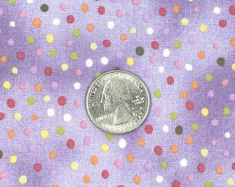 Beautiful Muted Purple Background- Red, Green, White, Orange, and Pink-Tiny Colorful Dots- 1 Yard by 30"- Cotton Fabric-AA73