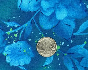 Beautiful Designer Cotton-  Blue Floral with Green Bubbles Accents- Romance-Patricia Campbell-Design- for Timeless Treasures- 2 YD by 44-A30
