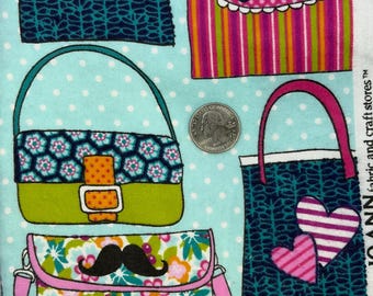Soft Cotton Fabric ( Felt Feel)- Designed For JO-ANN fabric and craft stores- 1 Yard By 44"-Purses and Handbag Design-Turquoise BG- AA73