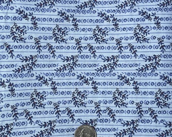 Large Cotton Fabric - 108"x 3Yards - Beautiful Blue Background with Black Floral Intertwined with Blue Floral Stripes