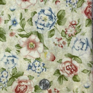 Quality Cotton Fabric by Concord Fabrics - Soft Pink and Blue Flowers with Green Leaves Design -   44&quot; x 72&quot; (2 Yards)