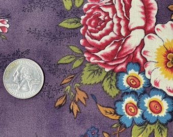 Nancy Kirk Civil War II for Benartex- Screen Print #326- High Quality Cotton Fabric- 8 Yards by WOF 44- Burgundy BG with Red and Blue Floral
