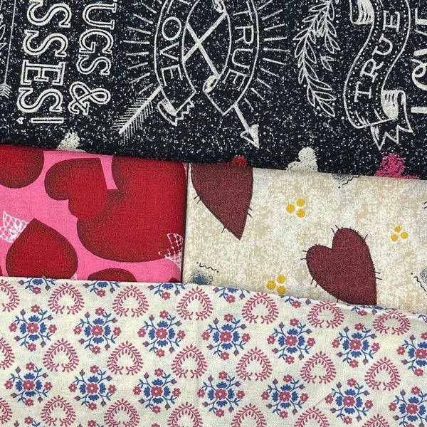 Valentine's Day DIY Sewing Bundle: 4 Vibrant Cotton Fabrics with Size-On-Picture Assurance for Colorful Decor Projects