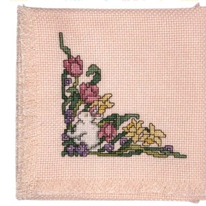 Cross Stitched Pastel Peach Easter Bread Cloth/Basket Liner/Bread Cover