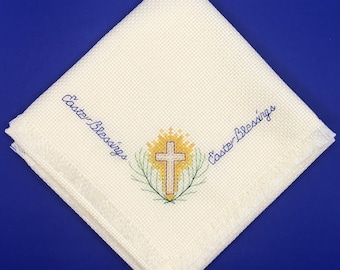 Cross Stitched Easter Blessings Bread Cloth/Basket Liner