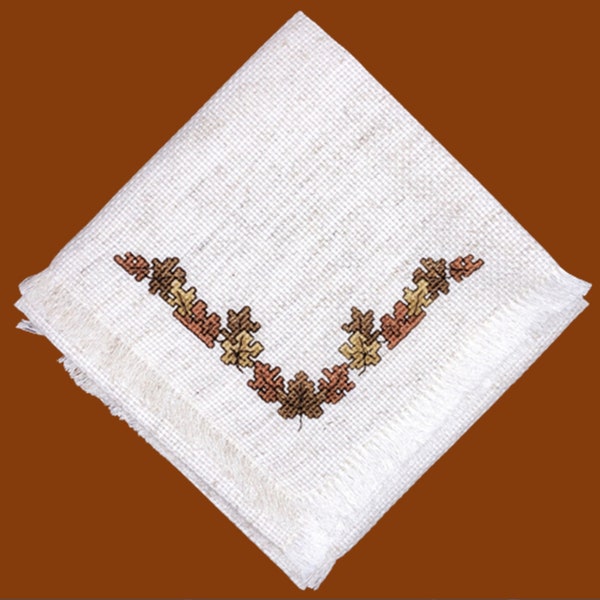 Cross Stitched Fall Leaves Bread Cloth/Basket Liner/Bread Cover