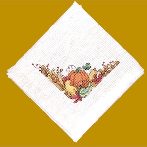 Cross Stitched Pumpkin and Gourds Fall-Themed Bread Cloth/Basket Liner/Bread Cover