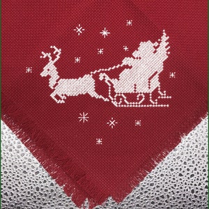 Cross Stitched Santa and Reindeer Bread Cloth/Basket Liner/Bread Cover