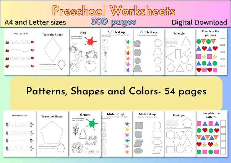 Printable Preschool Pre Kindergarten Learning Worksheets Etsy