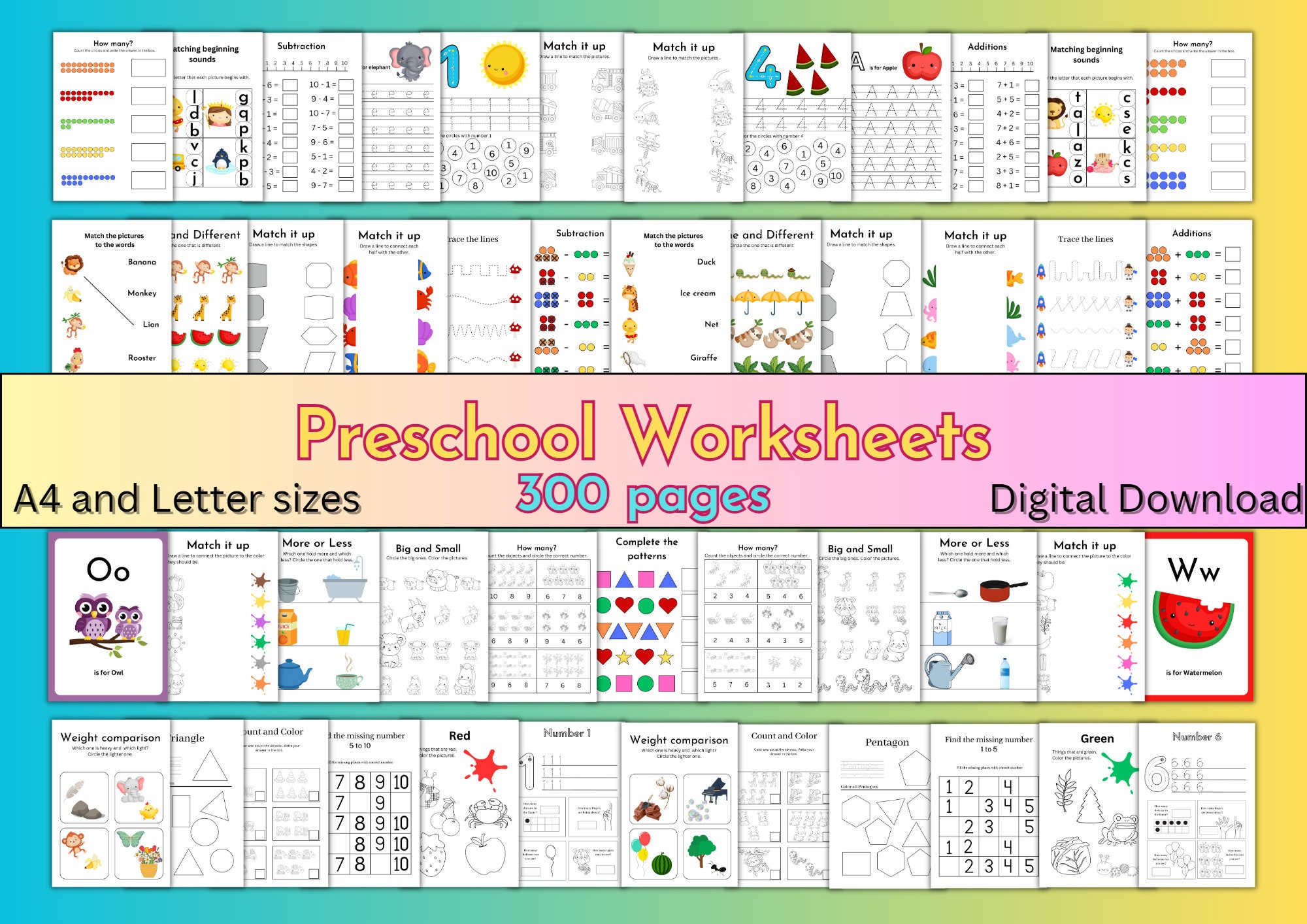 Printable Preschool Pre Kindergarten Learning Worksheets Etsy
