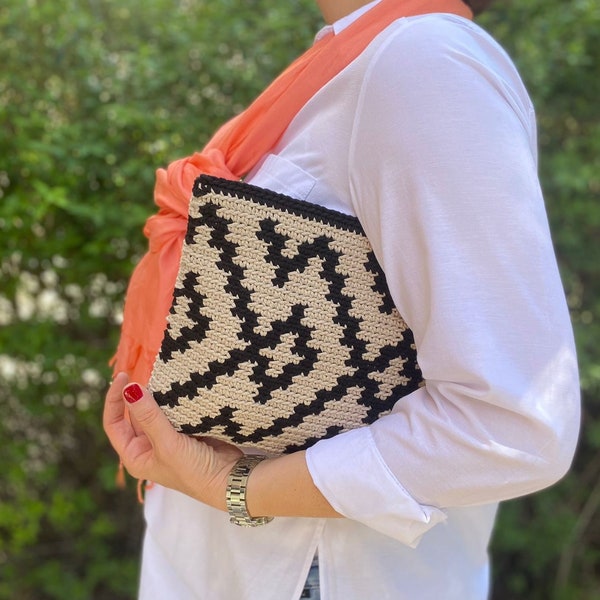 Crochet Zipper Clutch, Lined Crochet Purse, Hand-knitted Clutch Bag, Crochet Handbag, Crochet Cotton Clutch Bag, Cotton Handbag with Zipper