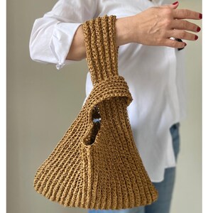 Raffia Knot Bag, Crochet Knot Bag, Crochet Raffia Handbag, Japanese Knot Bag, Raffia Bag Handmade, Crochet Summer Wrist Bag, Straw Pouch Bag