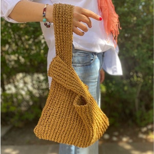 Raffia Knot Bag, Crochet Knot Bag, Crochet Raffia Handbag, Japanese Knot Bag, Raffia Bag Handmade, Crochet Summer Wrist Bag, Straw Pouch Bag