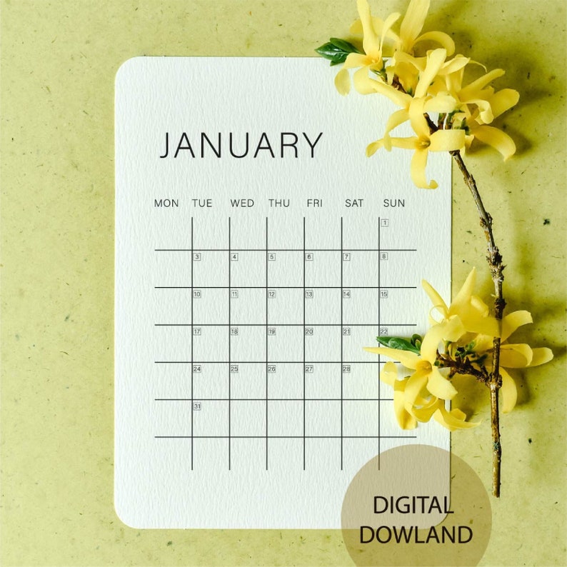2023 Printable Calendar Landscape Minimalist Monthly Calendar Etsy