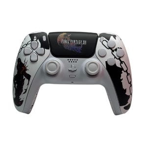 May include: A white PlayStation 5 DualSense controller with a black and white custom skin featuring a chain design and the text "FINAL FANTASY XVI".