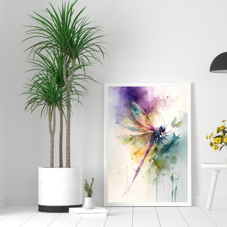 Dragonfly Watercolor Painting, Dragonfly Wall Art, Dragonfly Decor