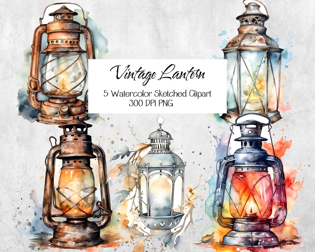 Vintage Lantern Clipart Bundle Vintage Lanterns Watercolor PNG Etsy