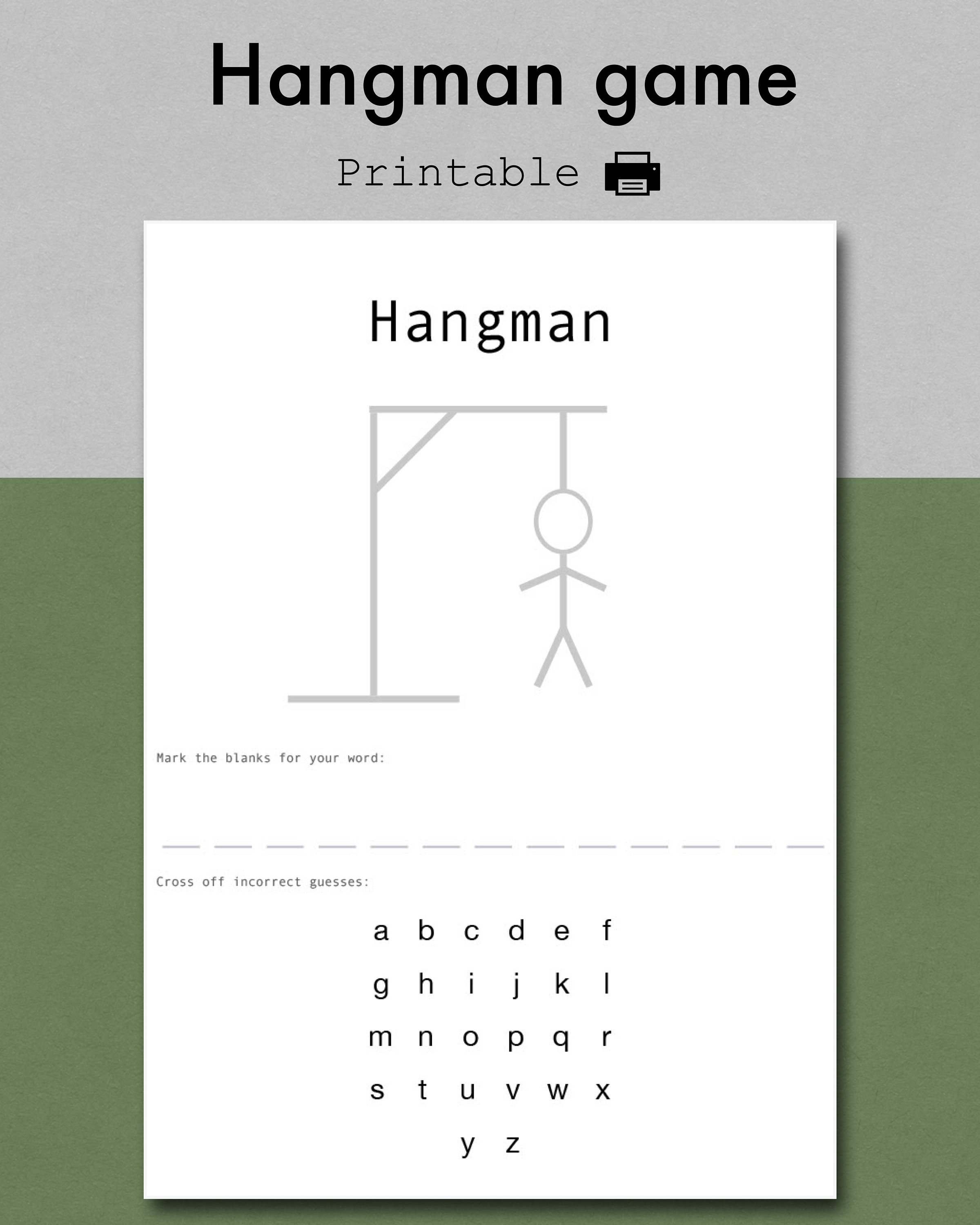 Hangman Game Printout Etsy