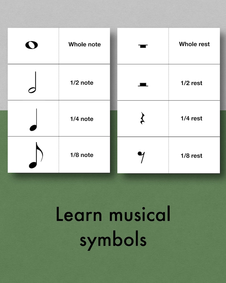 Musical Notes and Symbols Flashcards Printable Learn Music Notation Etsy
