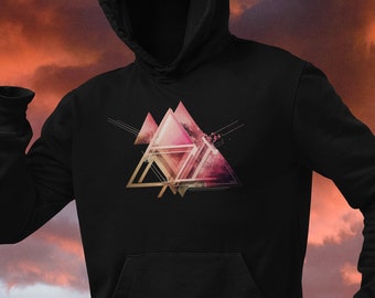 Felpa con cappuccio geometrica: felpa con cappuccio unisex rosa con grafica